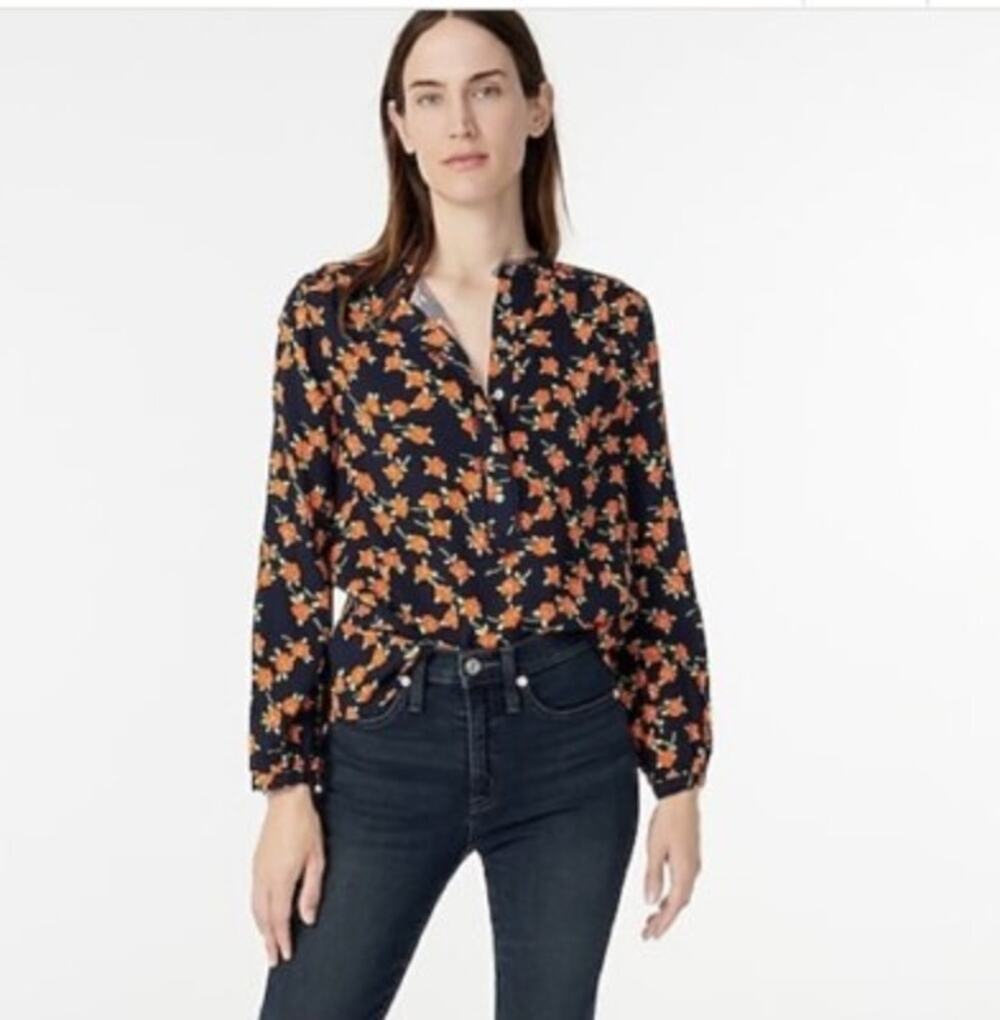 J. Crew Poppy Fields Floral Popover Long Sleeve Top Women's Size Small